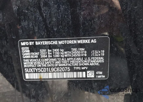 2020 BMW X3 xDrive30I из США, поврежденный, VIN 5UXTY5C01L9C62075